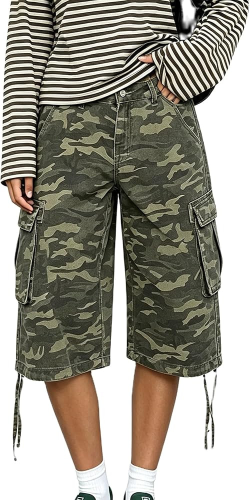 Bermuda Shorts for Women 3/4 Length Baggy Camo Military Cargo Shorts | Amazon (US)