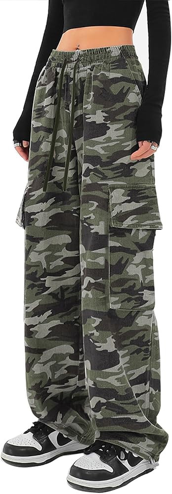 SESERAGI Cargo Pants Women Baggy Streetwear Y2K Drawstring Trousers Wide Leg Pants | Amazon (US)