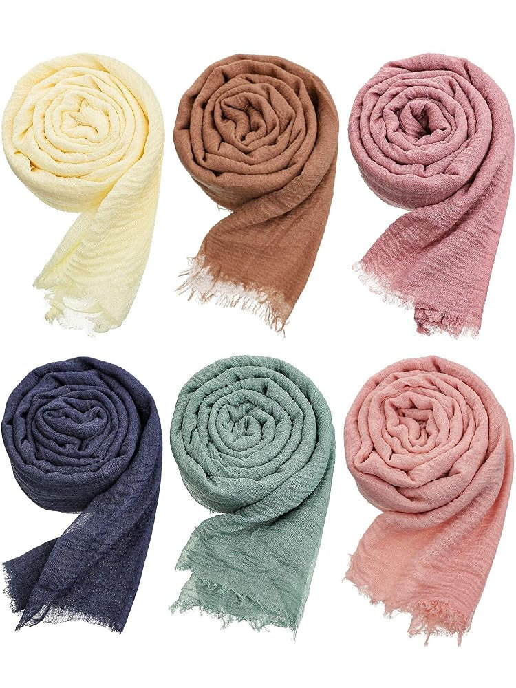 Geyoga 6 Pcs Women Scarf Shawl Hijab Scarfs Cotton Blend Shawl Crinkle Wrap Head for Seasons | Amazon (US)