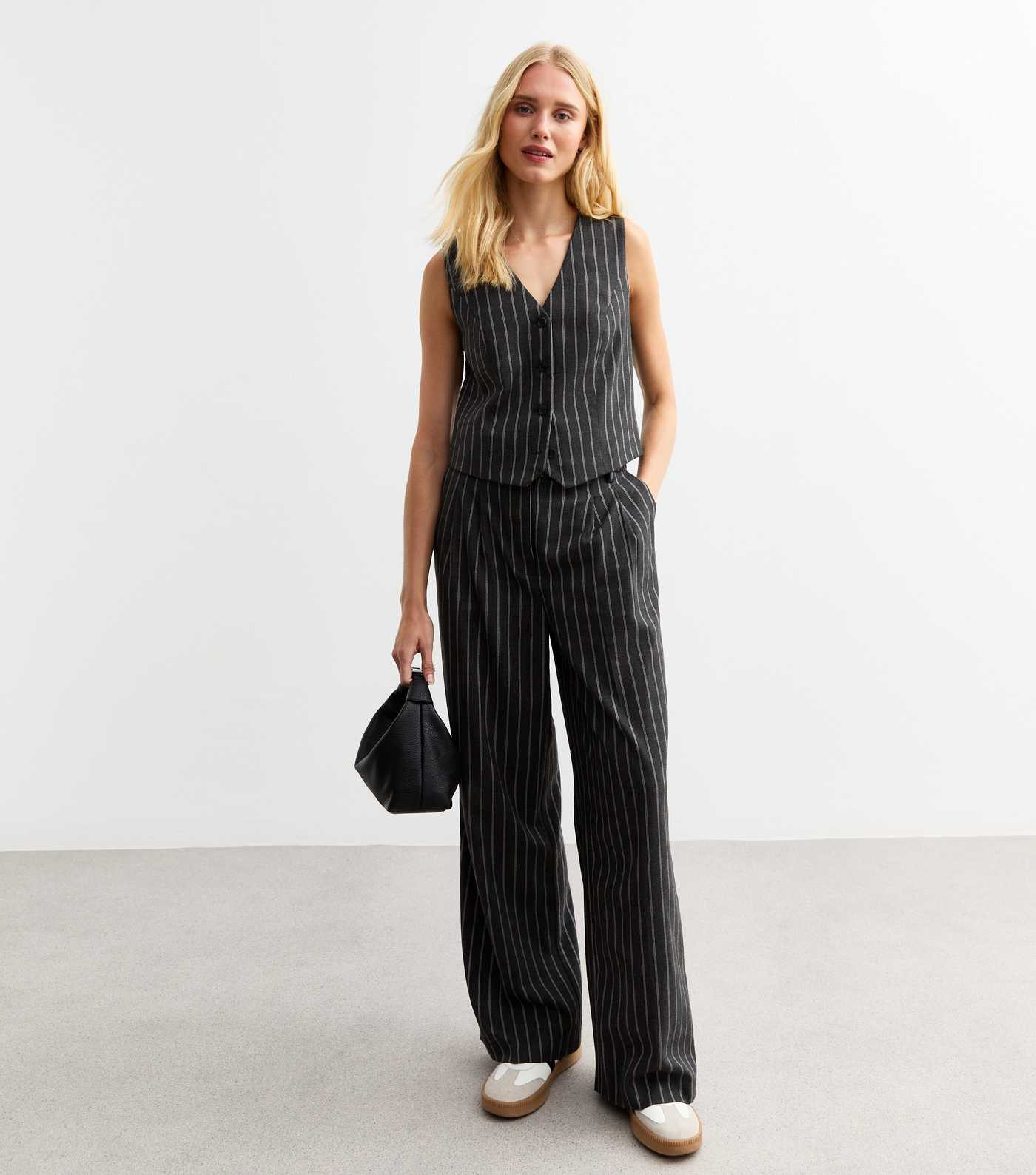 Grey Pinstripe Wide Leg Trousers | New Look | New Look (UK)