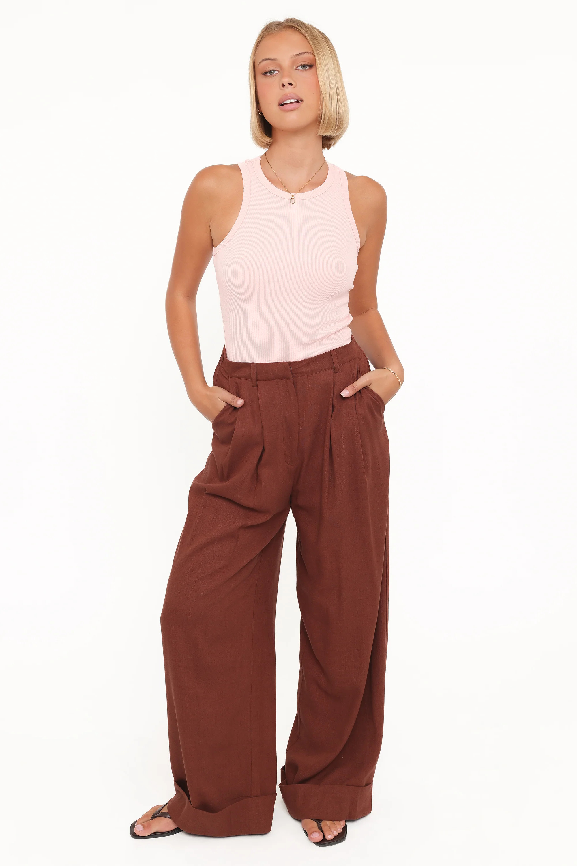Elinor Cuffed Linen Pant - Brown | Petal & Pup (US)