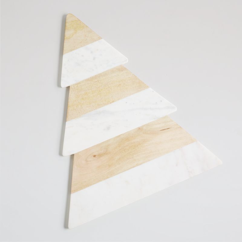 Taiga Large Wood and Marble Tree Board | Crate and Barrel | Crate & Barrel