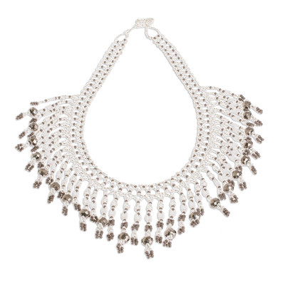Grey and Clear Beaded Waterfall Necklace | NOVICA