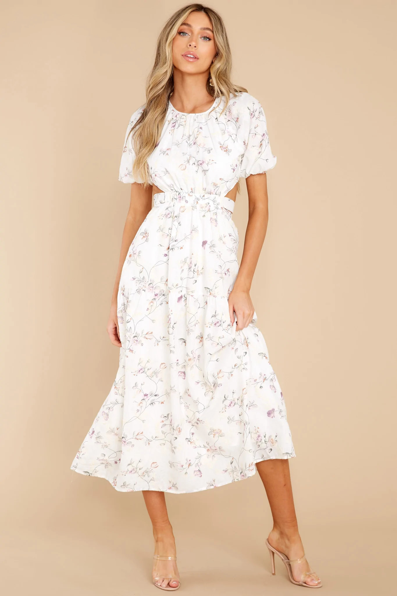 Daytime Ventures Ivory Floral Print Maxi Dress | Red Dress 