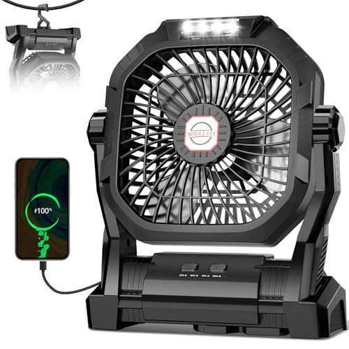 Camping Fan Rechargeable, 20000mAh Battery Powered Portable Fan with LED Light & Hook, 4-Speed 270° Adjustable, Camping Essentials for Tent, Travel, Car, Outdoor, Indoor, BBQ, Fishing, Jobsite | Amazon (US)