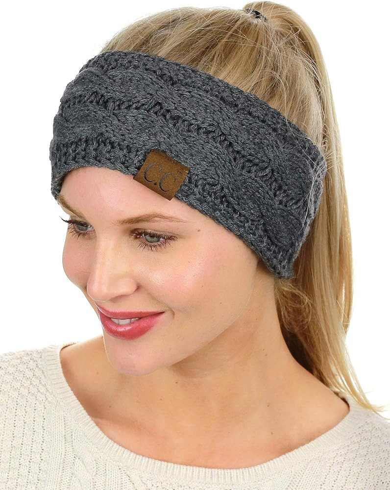 C.C Soft Stretch Winter Warm Cable Knit Fuzzy Lined Ear Warmer Headband | Amazon (US)