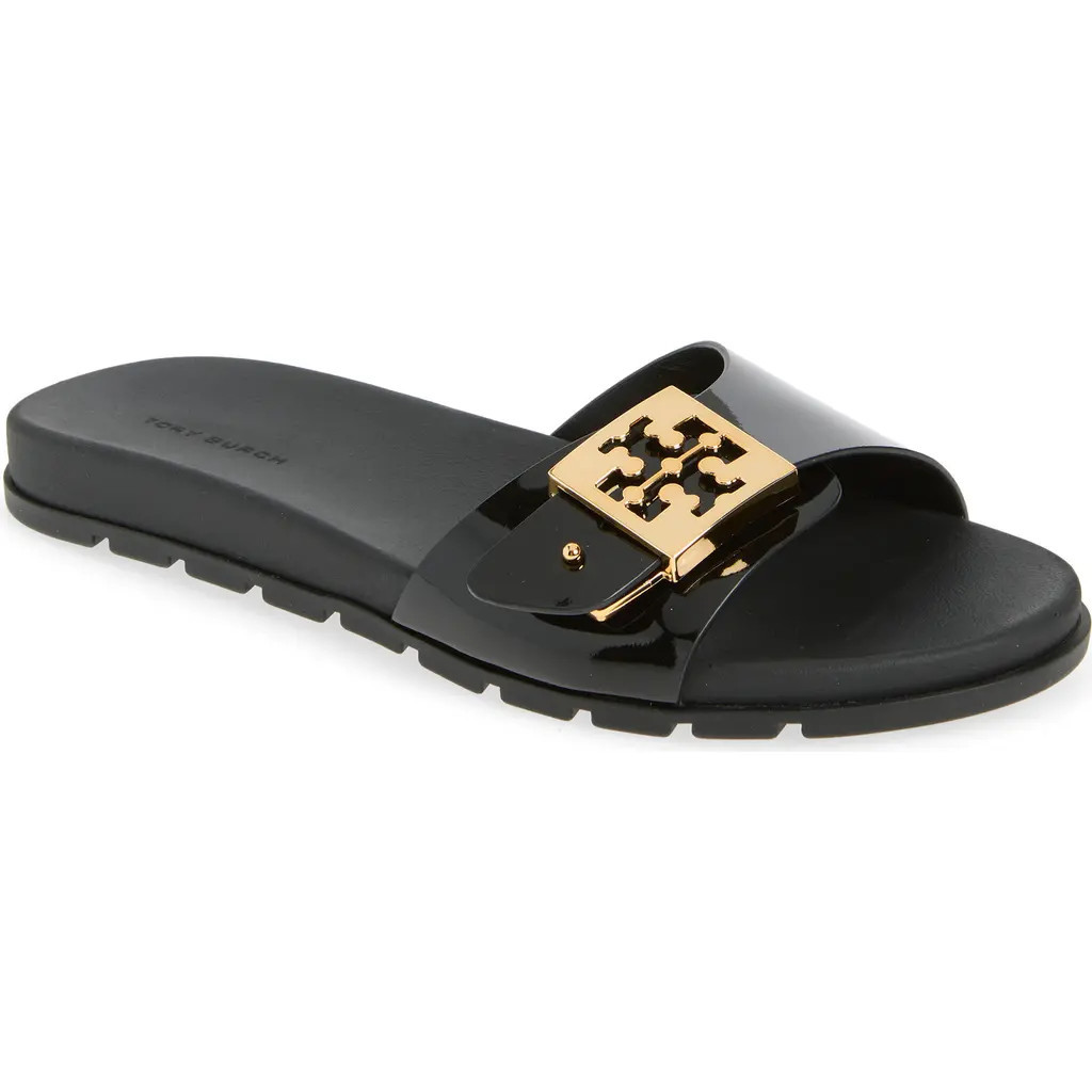 Tory Burch Buckle Slide Sandal in Perfect Black/gold at Nordstrom, Size 11 | Nordstrom