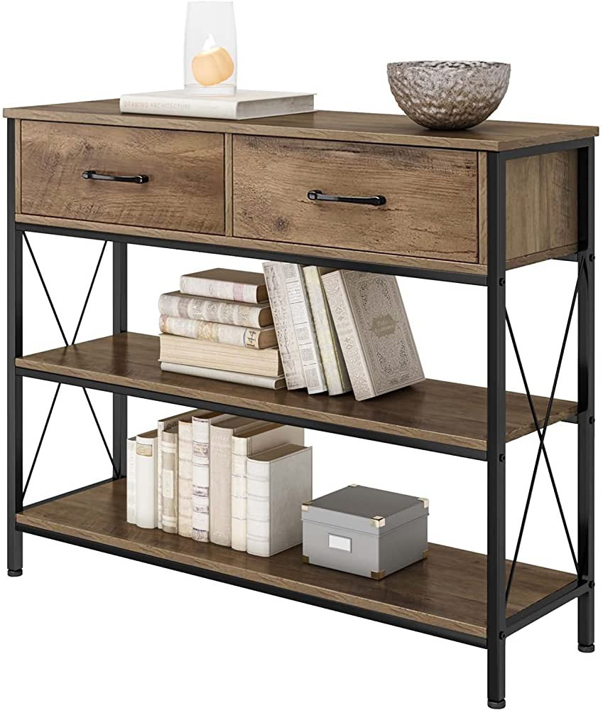 HITHOS Industrial Console Table with Drawers, Vintage Hallway Foyer Table with Storage Shelves, N... | Amazon (US)