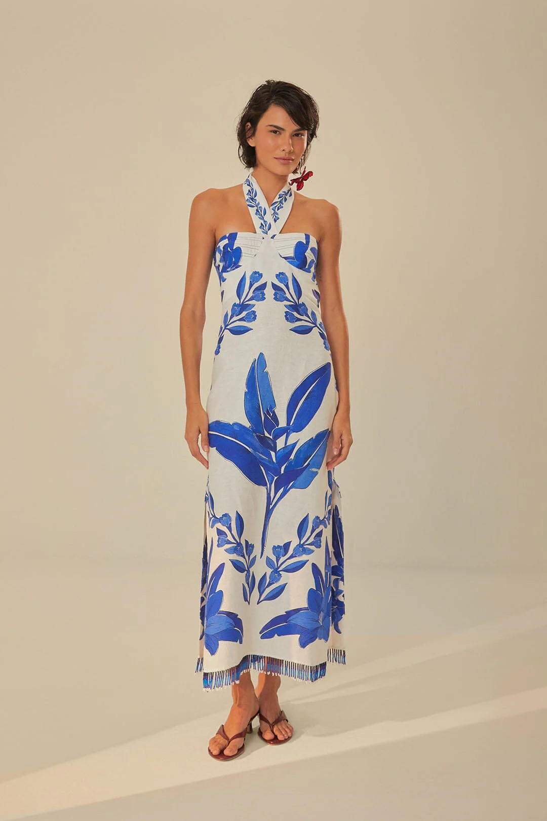 Off-White Blue Yard Sleeveless Maxi Dress | Farm Rio UK