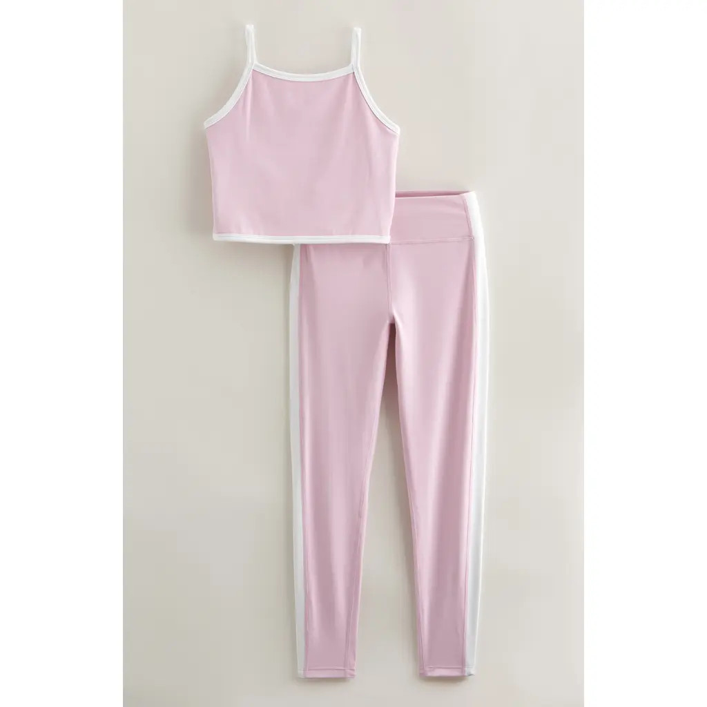 Zella Girl Kids' Earn Your Stripes Crop Tank & Leggings Set in Pink Pirouette at Nordstrom Rack, Size X-Large | Nordstrom Rack