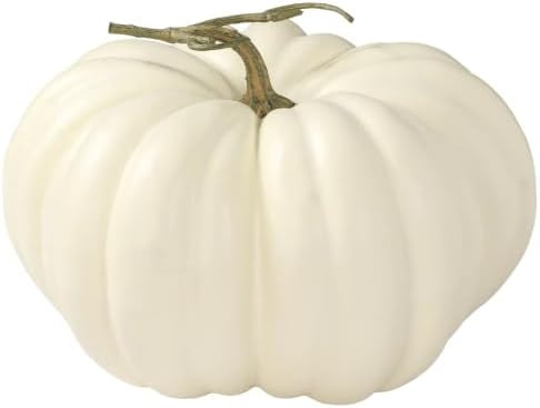 DuHouse Artificial Cream White Striped Foam Pumpkin, 12 Inch | Amazon (US)