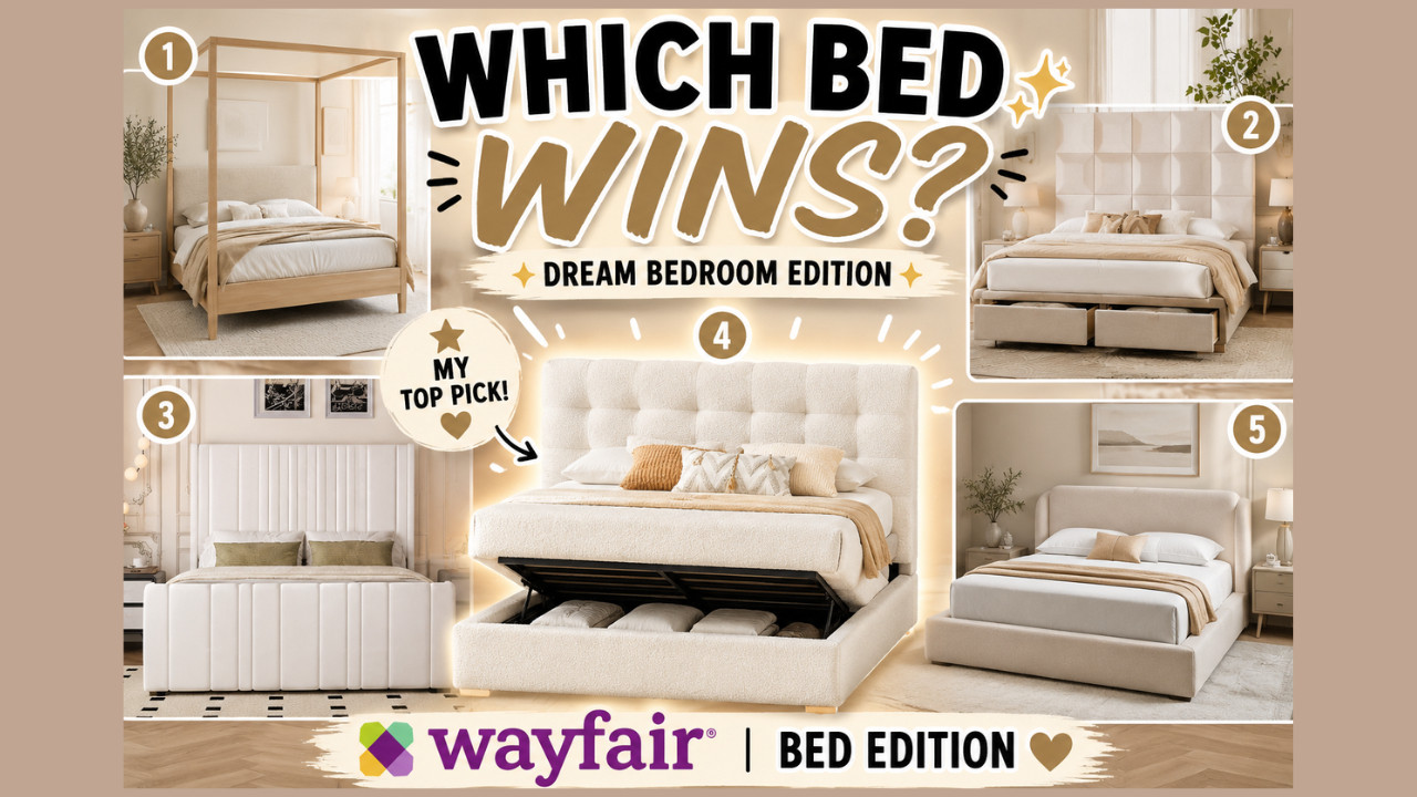 Wayfair Beds That Look Like Pottery Barn 🤍 Affordable Luxury Bedroom Finds

If you're planning a bedroom refresh, these Wayfair beds are absolutely stunning!
Today I'm sharing five beautiful bedroom finds featuring upholstered headboards, storage beds, canopy beds, channel tufting, and modern luxury designs that look far more expensive than they actually are.
Whether you love modern organic, cozy neutral, or luxury hotel-inspired bedrooms, these beds can completely transform your space.
✨ Featured Beds:
• Harbor Canopy Bed with Upholstered Headboard • 71.5" High Headboard Upholstered Platform Bed with Storage Drawers • Upholstered Bed with Vertical Channel Tufted Headboard & 22" Footboard • Arcadia Hydraulic Lift-Up Storage Boucle Bed • Brody Queen Upholstered Bed
These are some of the most beautiful neutral bedroom pieces currently available on Wayfair.

Shop all of my favorite Wayfair finds through my Wayfair Storefront, LTK, and ShopMy linked below.


🛍️Wayfair Storefront:
https://creatorsold.io/wayfair/joycemichelleofficial/wayfair-beds-that-look-like-pottery-barn-affordabl


🛍️LTK:



🛍️ShopMy:
https://shopmy.us/shop/collections/5620424



#Wayfair
#WayfairFinds
#BedroomDecor
#BedroomMakeover
#LuxuryBedroom
#BedFrame
#HomeDecor
#InteriorDesign
#NeutralHomeDecor
#ModernOrganic
#AffordableLuxury
#BedroomInspiration
#FurnitureFinds
#WayfairCreator
#Over50AndChic

wayfair beds, upholstered bed, canopy bed, storage bed, boucle bed, bedroom makeover, luxury bedroom ideas, neutral bedroom decor, affordable luxury furniture, upholstered platform bed, queen bed frame, modern bedroom furniture, channel tufted bed, wayfair furniture finds, bedroom inspiration, cozy bedroom decor, hotel style bedroom, home decor ideas, interior design inspiration, wayfair bedroom furniture 

 #LTKxAbercrombie #LTKOver40 #LTKHome