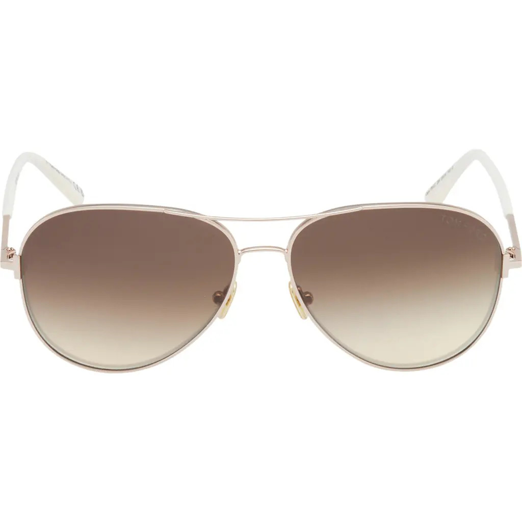 TOM FORD Clark 59mm Pilot Sunglasses in Shiny Rose Gold /Grad Mirror at Nordstrom | Nordstrom