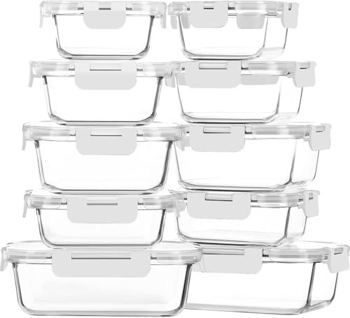 M MCIRCO 10-Pack Glass Food Storage Container with Lids, Airtight Lunch Bento Boxes, Glass Meal P... | Amazon (US)