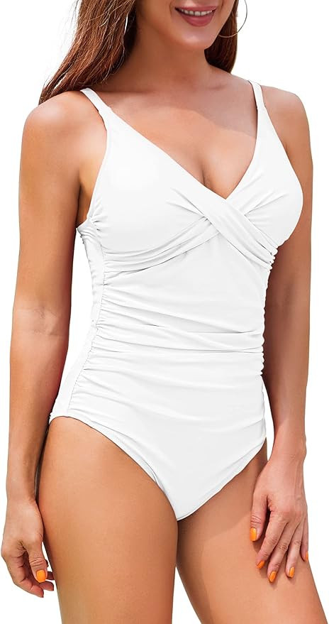 Annbon Women's Tummy Control One Piece Swimsuits V-Neck Bathing Suit with Front Wrap for Push Up | Amazon (US)