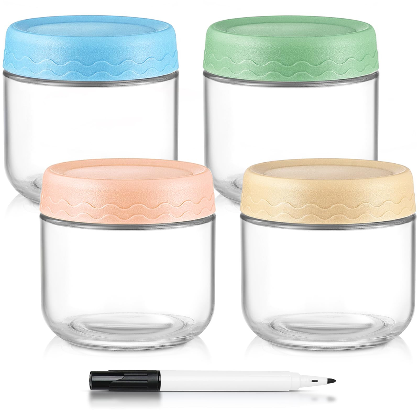 DRKIO 10 Oz Overnight Oats Containers with Lids - 4 Pack Glass Storage Jars with Airtight Lids Wi... | Amazon (US)