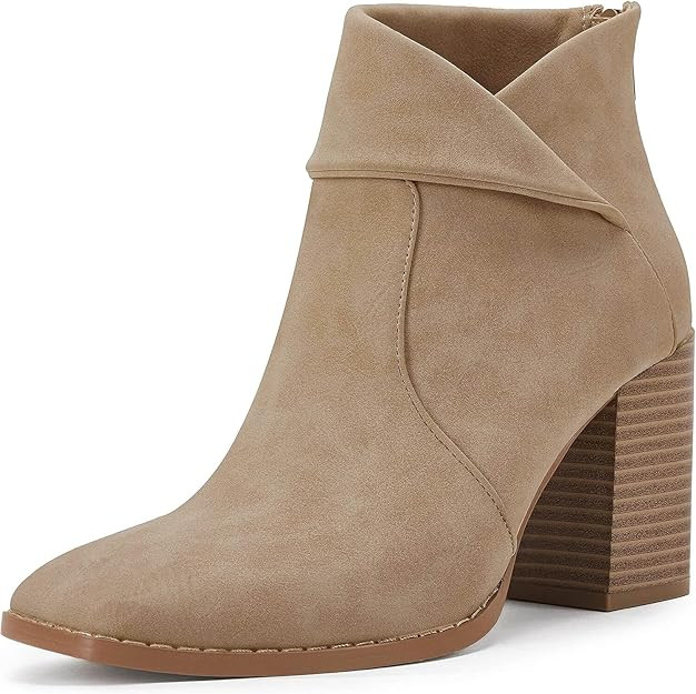 LAICIGO Women's Square Toe Ankle Boots High Chunky Stacked Heel Slip On Criss Cross Zipper Bootie... | Amazon (US)