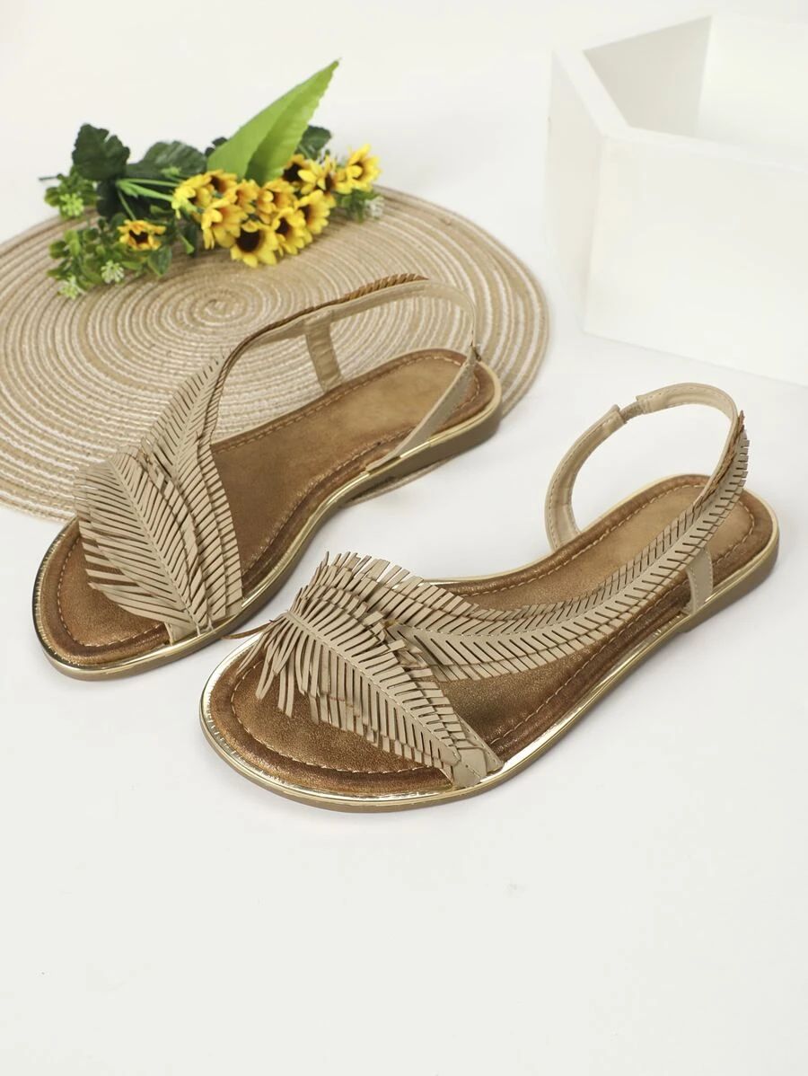 Women Fringe Decor Slingback Flat Sandals, Fashion Summer Flat Sandals | SHEIN