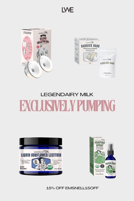 Some of my favourites from Legendairy Milk. EMSNELL15OFF will save you 15% off their website.

The collection cups make you hands free & less like a hostage to your breast pump.

Pumping spray for comfort — don't skip

& if you're not a fan of pills then try the liquid sunflower lecithin to help keep those clogs at bay #exclusivelypumping #pumping 


#LTKbaby