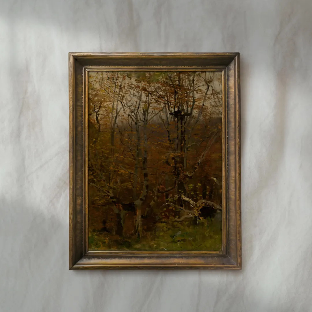 Vintage Autumn Woodland Painting | Antique Forest Landscape Artwork | Moody Fall Trees Wall Art |... | Etsy (US)