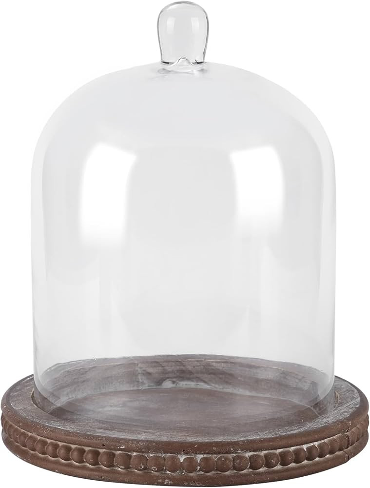 14" Large Handmade Sturdy Glass Cloche With Brown Beaded Wooden Base In Farmhouse & Cottage Style... | Amazon (US)