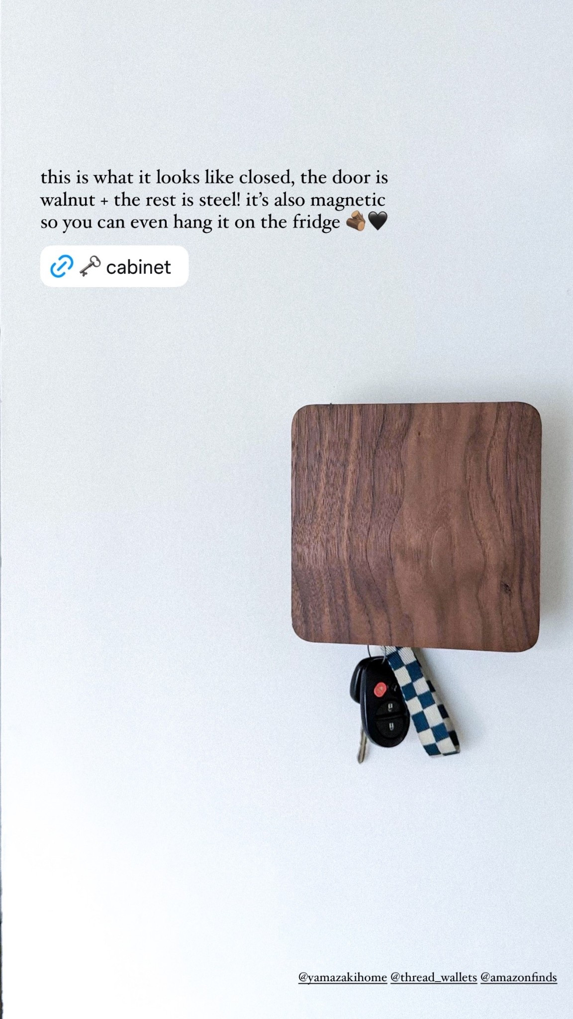 this is what it looks like closed, the door is walnut + the rest is steel! it’s also magnetic so you can even hang it on the fridge 🪵🖤 @yamazakihome @thread_wallets @amazonfinds

#LTKFindsUnder100 #LTKHome #LTKTravel