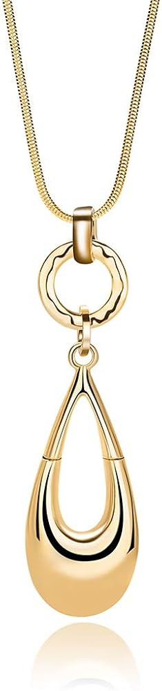 Long Necklaces for Women Waterdrop Pendant Sweater Layered Y Statement Bohemian Silver Chain Neck... | Amazon (US)