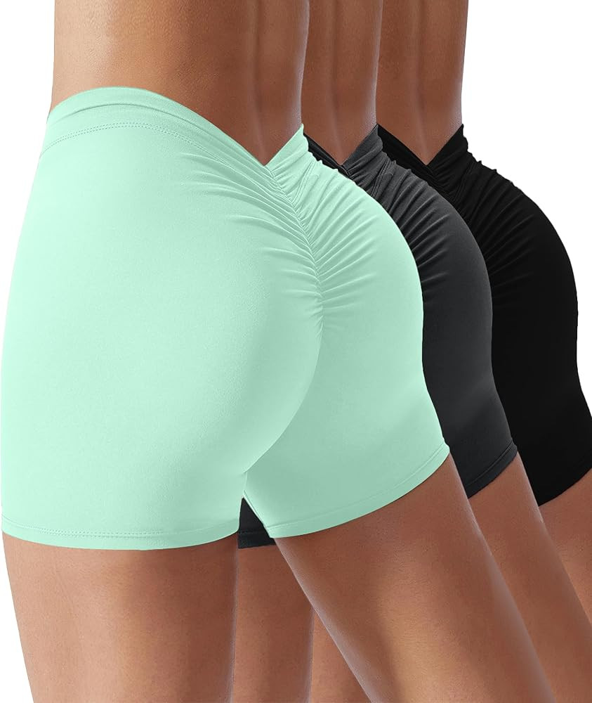 Womens Gym Scrunch Butt Lifting Workout Shorts High Waisted V Back Yoga Booty Biker Shorts | Amazon (US)