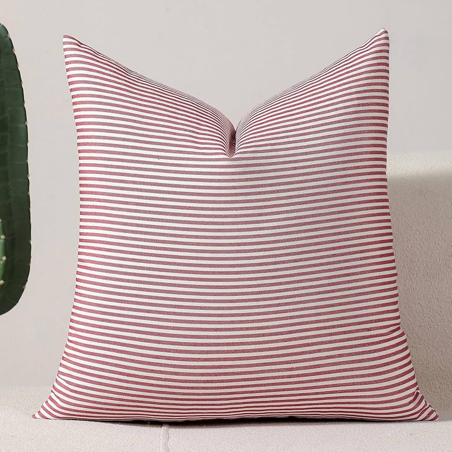 vctops Red Stripe Print Decorative Throw Pillow Covers 20x20 Inch Farmhouse Pinstripe Square Cush... | Amazon (US)