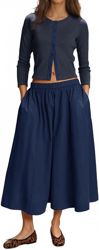 Tankaneo Womens 2 Piece Skirt Sets 3/4 Sleeve Knit Cardigan Elastic Waist Midi Skirt Outfits Casu... | Amazon (US)