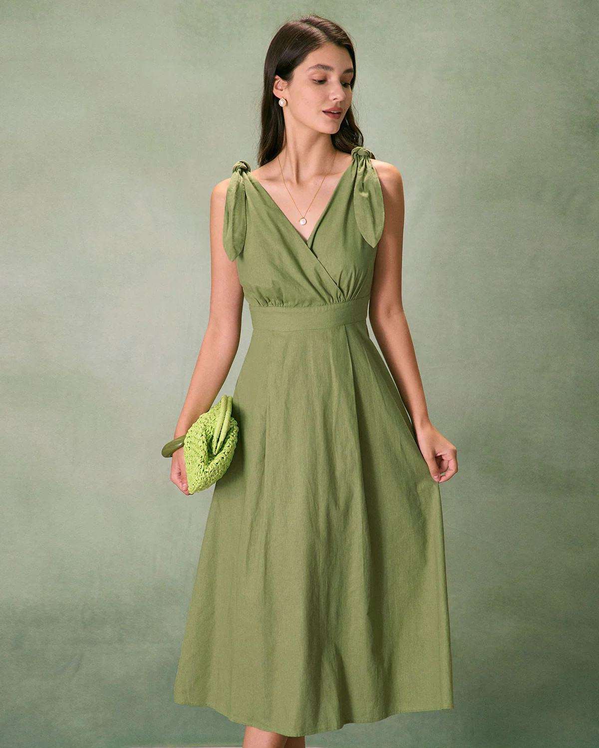 The Green Tie Strap Backless Midi Dress & Reviews - Green - Dresses | RIHOAS | rihoas.com