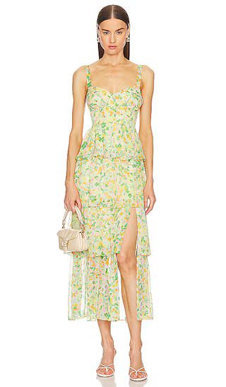 Midsummer Dress in Yellow Green Multi Floral Tiered Dress Midi Tiered Midi Dress Midi Dresses 2024 | Revolve Clothing (Global)