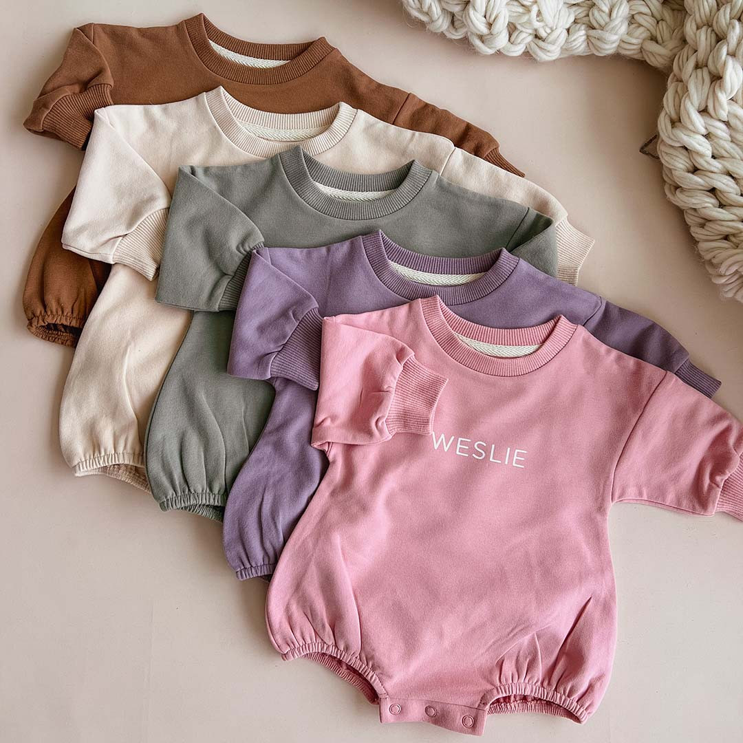 Personalized Sweatshirt Bubble Romper | Solid | Caden Lane