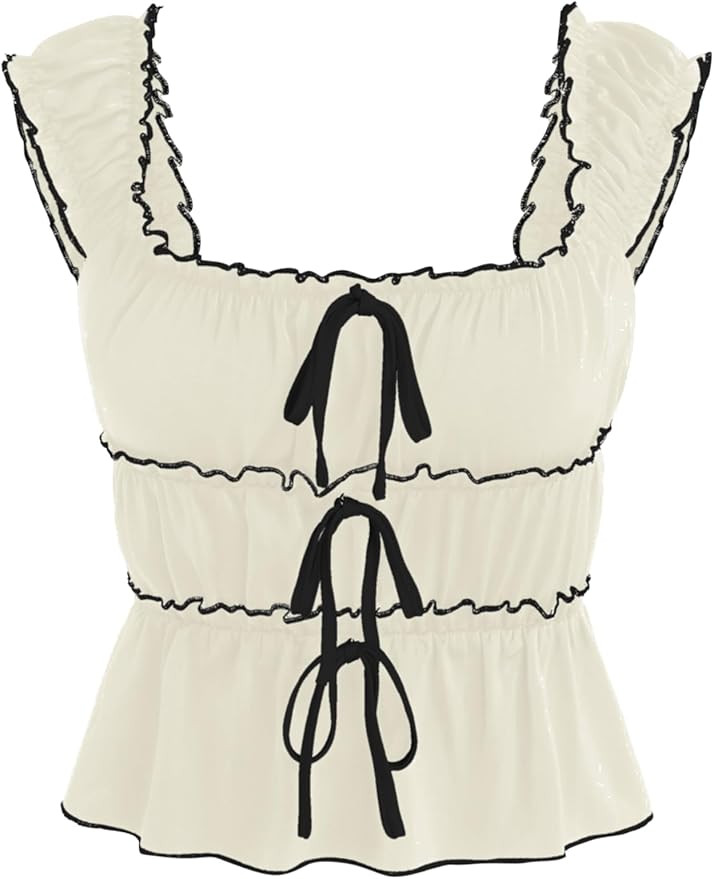 CIDER Contrasting Trim Knotted Short Sleeve Blouse | Amazon (US)