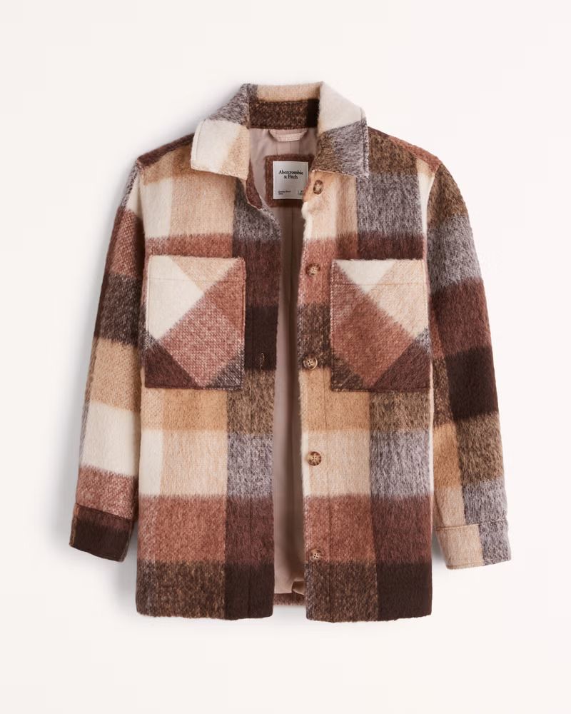 Abercrombie & Fitch Women's Cozy Shirt Jacket in Brown Plaid - Size M | Abercrombie & Fitch (US)