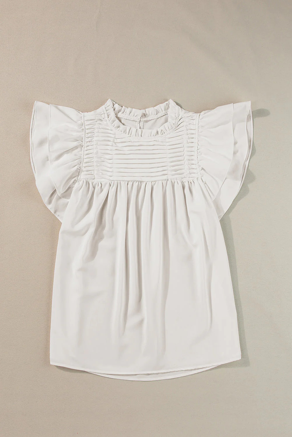 Ruffled Flutter Sleeve Pleated Blouse White / S - 4/6 | Casual Chic Boutique