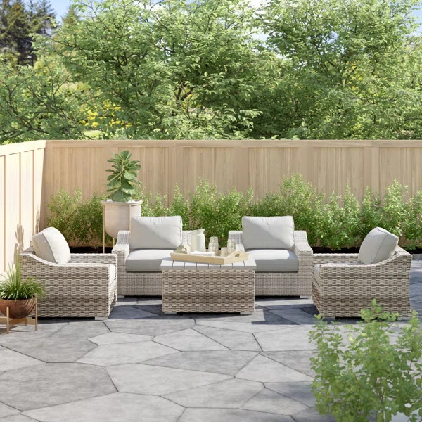 Dayse Fully Assembled 4 - Person Seating Group with Cushions |All-weather wicker sectional | Wayfair North America