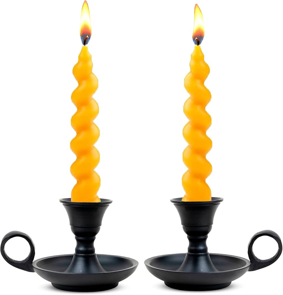 Black Matte Metal Candle Holders with Handle for Taper Candlestick Set of 2 by Rely+ - Modern Dec... | Amazon (US)