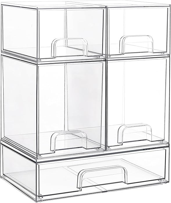 Vtopmart Stackable Storage Drawers Set of 5, Clear Plastic Organizer Bins for Beauty Supplies,Ide... | Amazon (US)