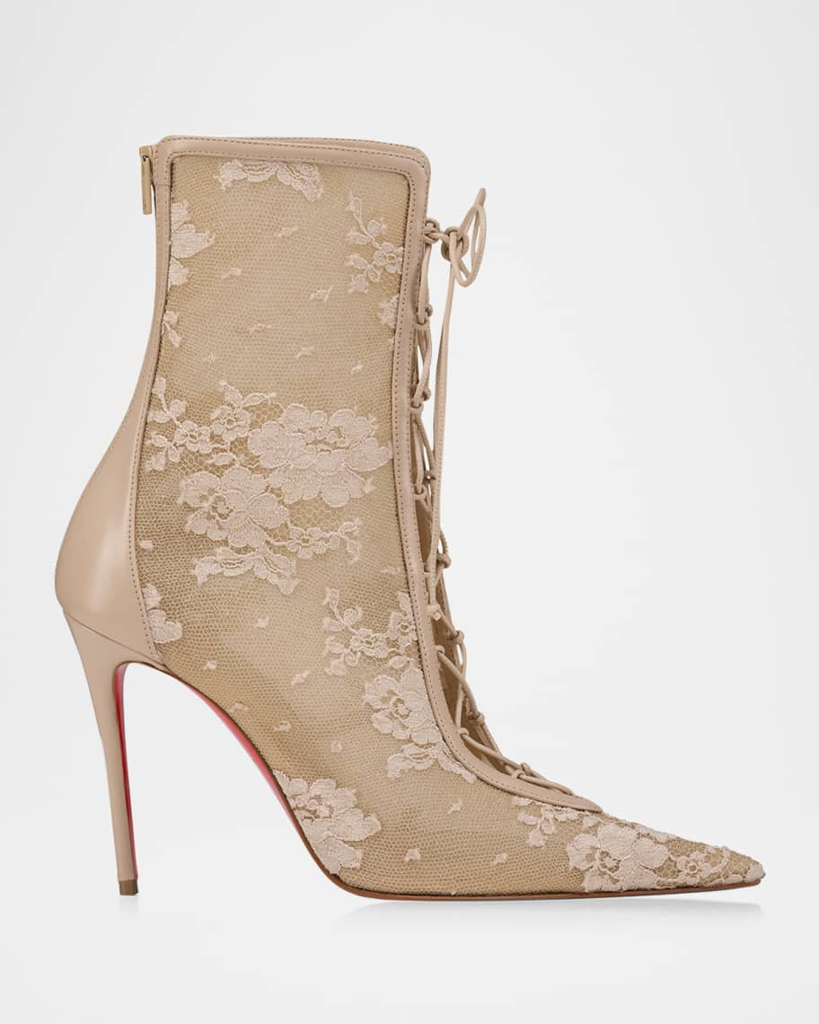 Christian Louboutin KM Lace Red-Sole Booties | Neiman Marcus