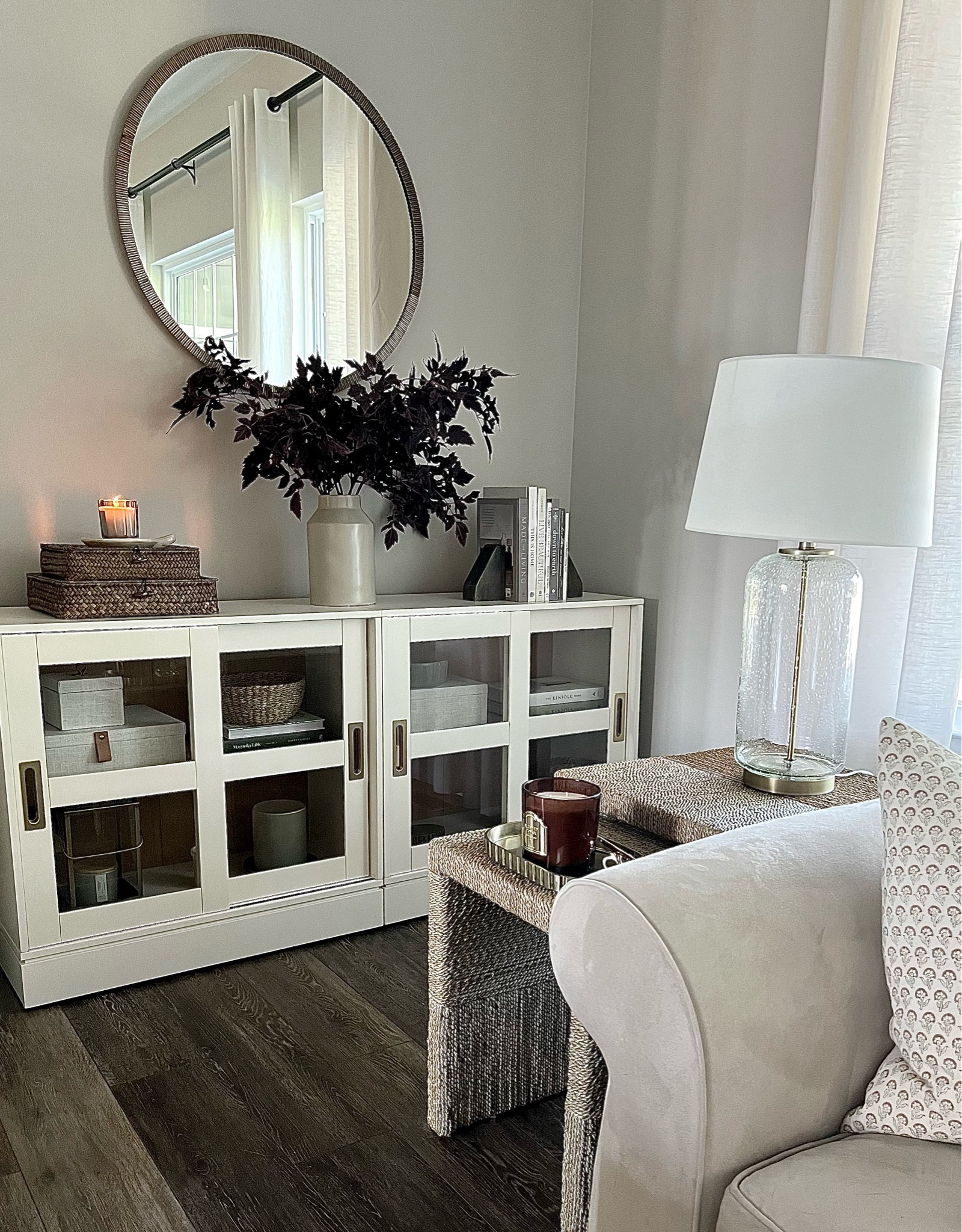 Cozy fall corner in my living room. The star of the show is the Cimicifuga stems from Amazon. They’re gorgeous! 

Floral stems / artificial stems / fall decor / candle / brass / nesting tables / end tables / glass lamp / lampshades / console table / wall mirror / round mirror / hearth and hand / Target / afloral / Amazon home / modern organic / studio mcgee / threshold 

#LTKHome #LTKFindsUnder50 #LTKSeasonal