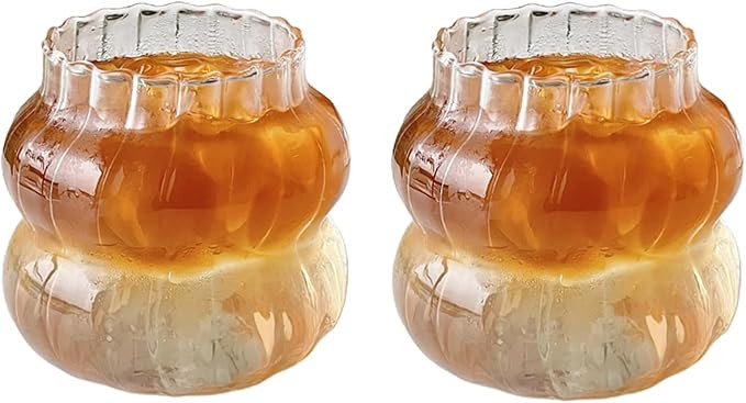 2 Pcs Ribbed Glass Cups 13.9oz Ripple Drinking Glasses Set Vintage Wave Shape Iced Coffee Glasses... | Amazon (US)