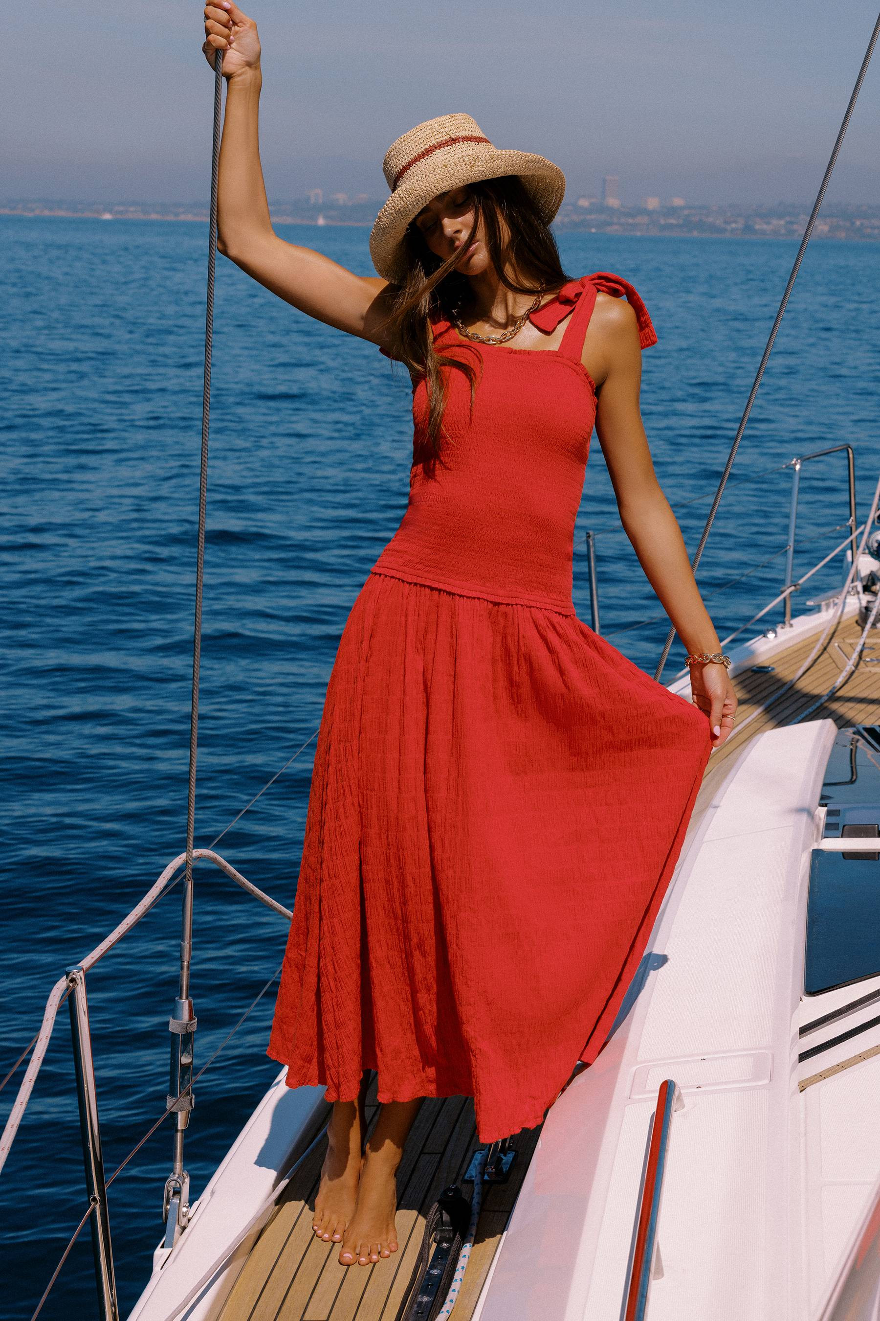 Isadora Dress Crimson | Red Smocked Maxi Dress | Beach Riot | Beach Riot