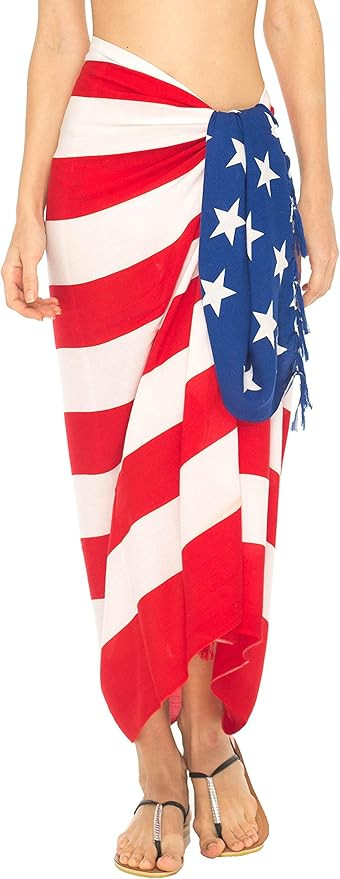 SHU-SHI Womens Beach Swimsuit Cover Up American Flag Sarong Wrap & Coconut Clip | Amazon (US)
