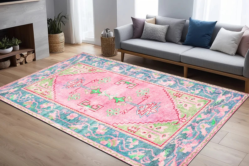 Pastel Turkish Rug, Pretty Rug, Dining Area Rug, Art Deco Rug, Nursery Rug, Front Porch Rug, Oush... | Etsy (US)