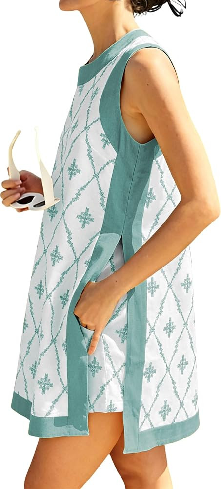 Bankeng Womens 2 Piece Sets Casual Color Block Printed Crewneck Sleeveless Pullover Tops Matching... | Amazon (US)