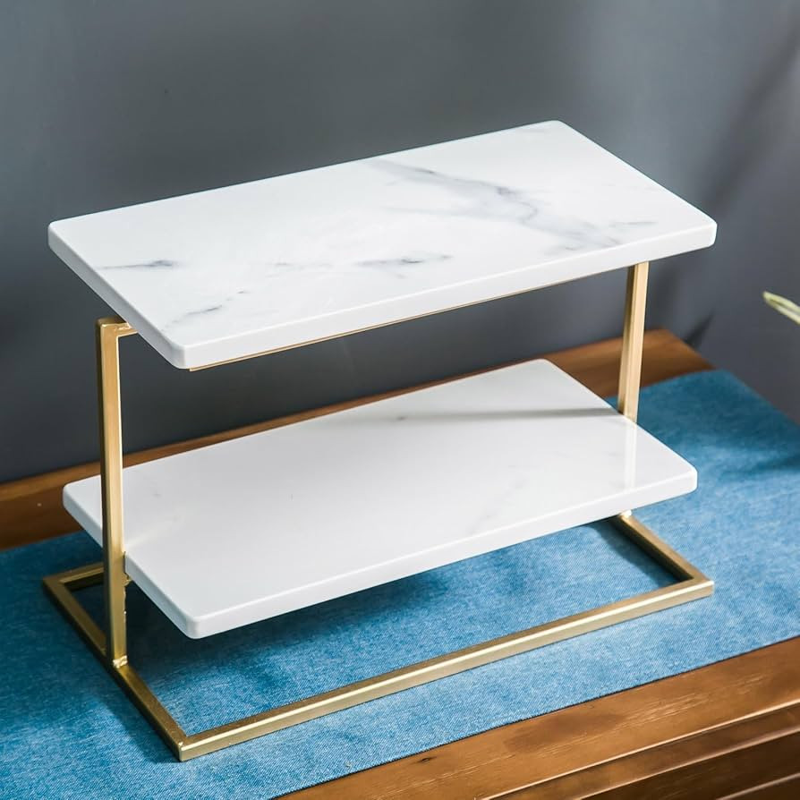 ACICS Desserts Rack,White Marble with Metal Bracket Cake and Cupcake Serving Display Rectangular ... | Amazon (US)