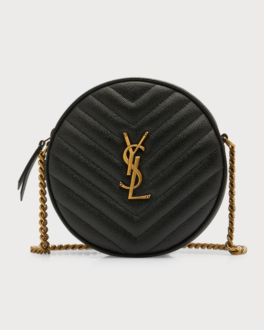 Saint Laurent Vinyle YSL Round Quilted Grain de Poudre Crossbody Bag | Neiman Marcus