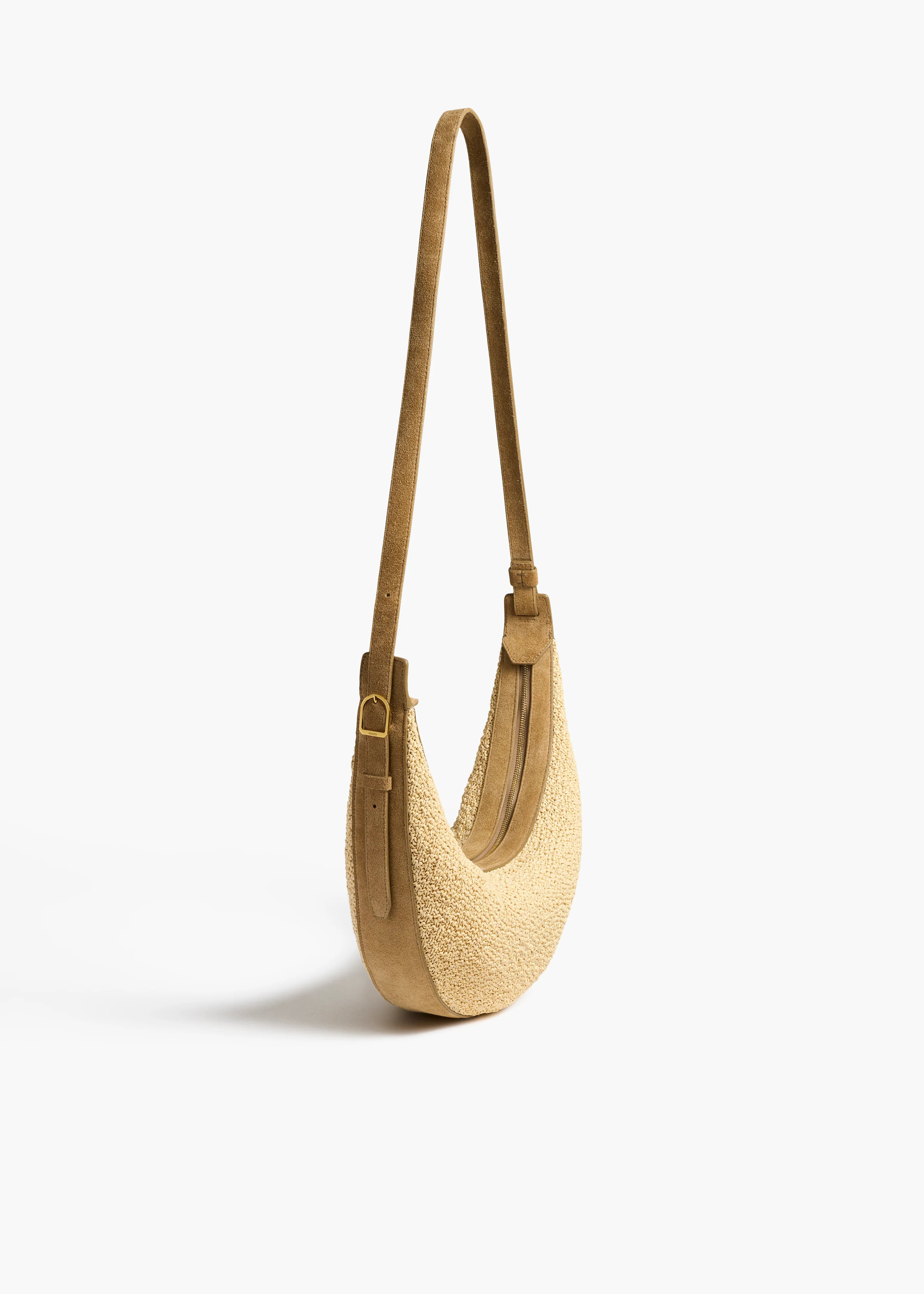 KHAITE - Small Augustina Crossbody Bag In Wheat Suede And Natural Raffia | Khaite