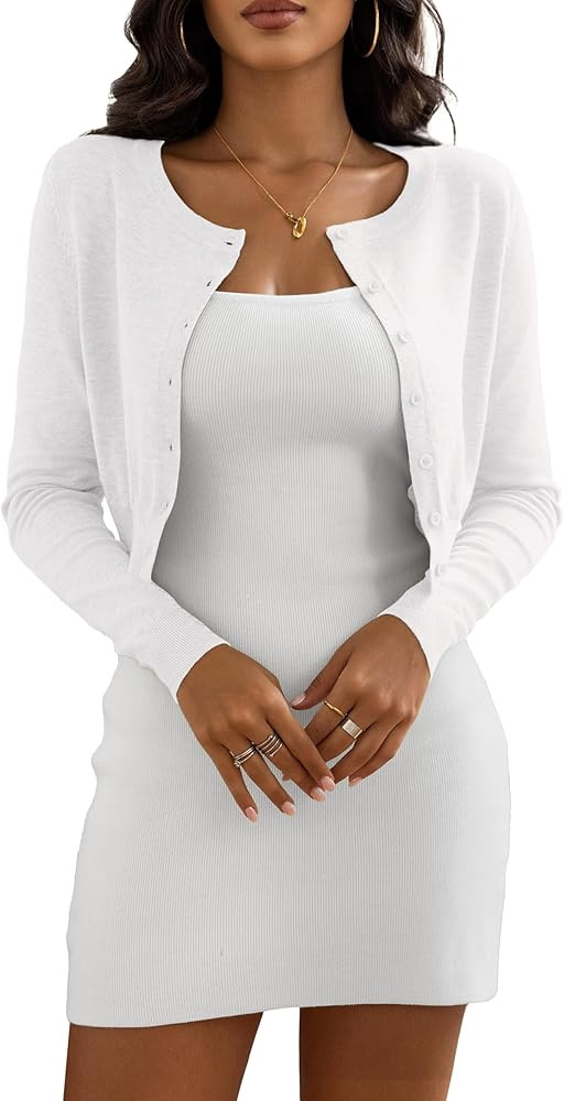 Women's Cropped Cardigan Sweaters Crew Neck Button Down Open Front Knit Bolero Shrugs | Amazon (US)